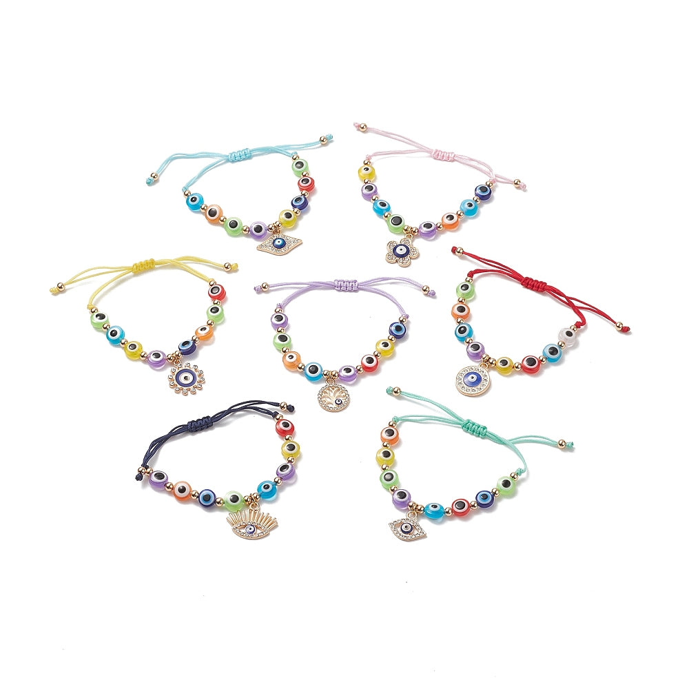 7 - 21 adjustable mixed evil eye friendship bracelets with charms