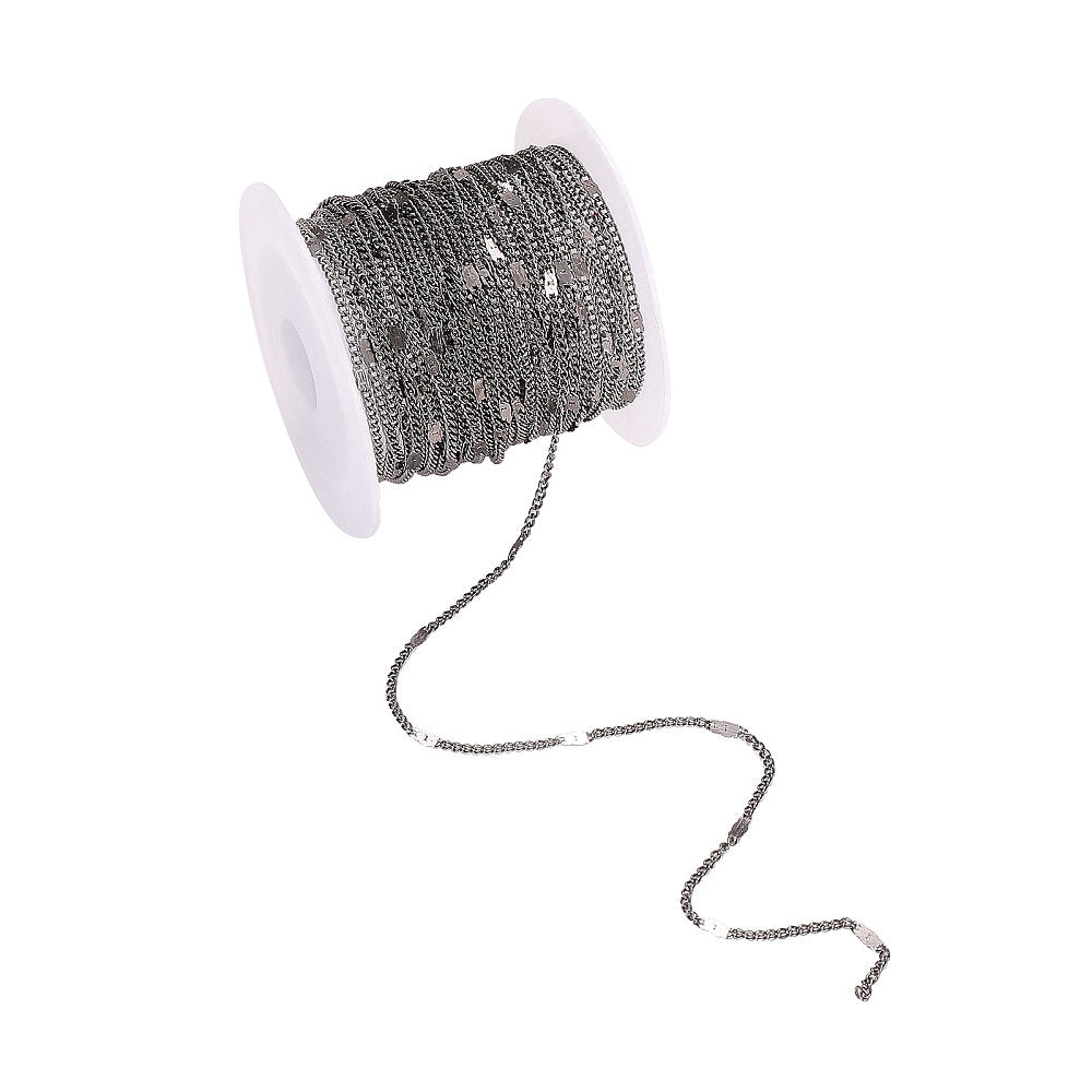 Gunmetal tone chain, 5 metre spool. Slim link with flat soldered section, 2x1.4mm