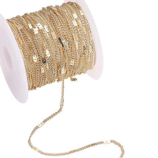 Dark gold tone chain, 5 metre spool. Slim link with flat soldered section, 2x1.4mm