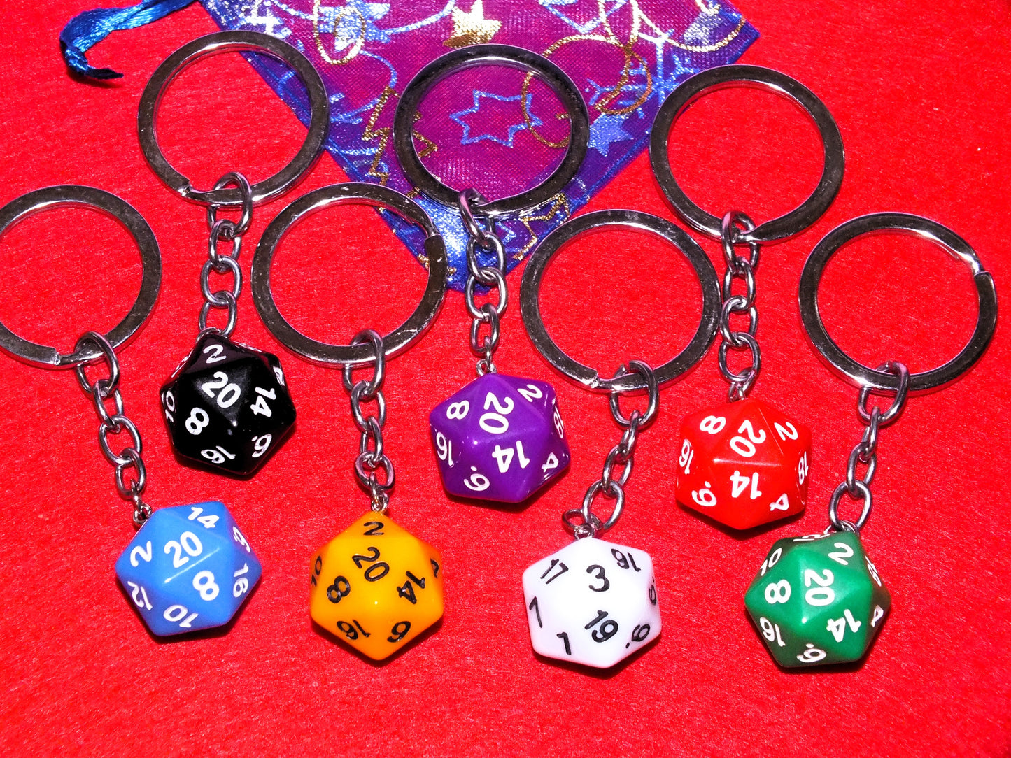 d20 polyhedral DICE keyring - choice of colours - DnD TTRPG gift for DM, GM, players