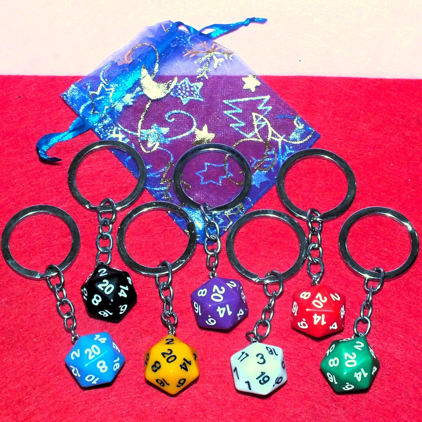 d20 polyhedral DICE keyring - choice of colours - DnD TTRPG gift for DM, GM, players