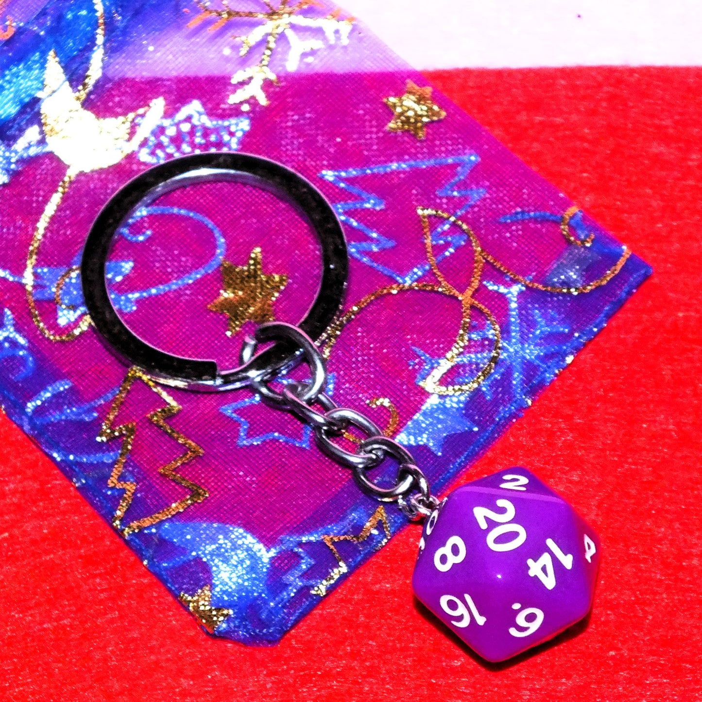 d20 polyhedral DICE keyring - choice of colours - DnD TTRPG gift for DM, GM, players