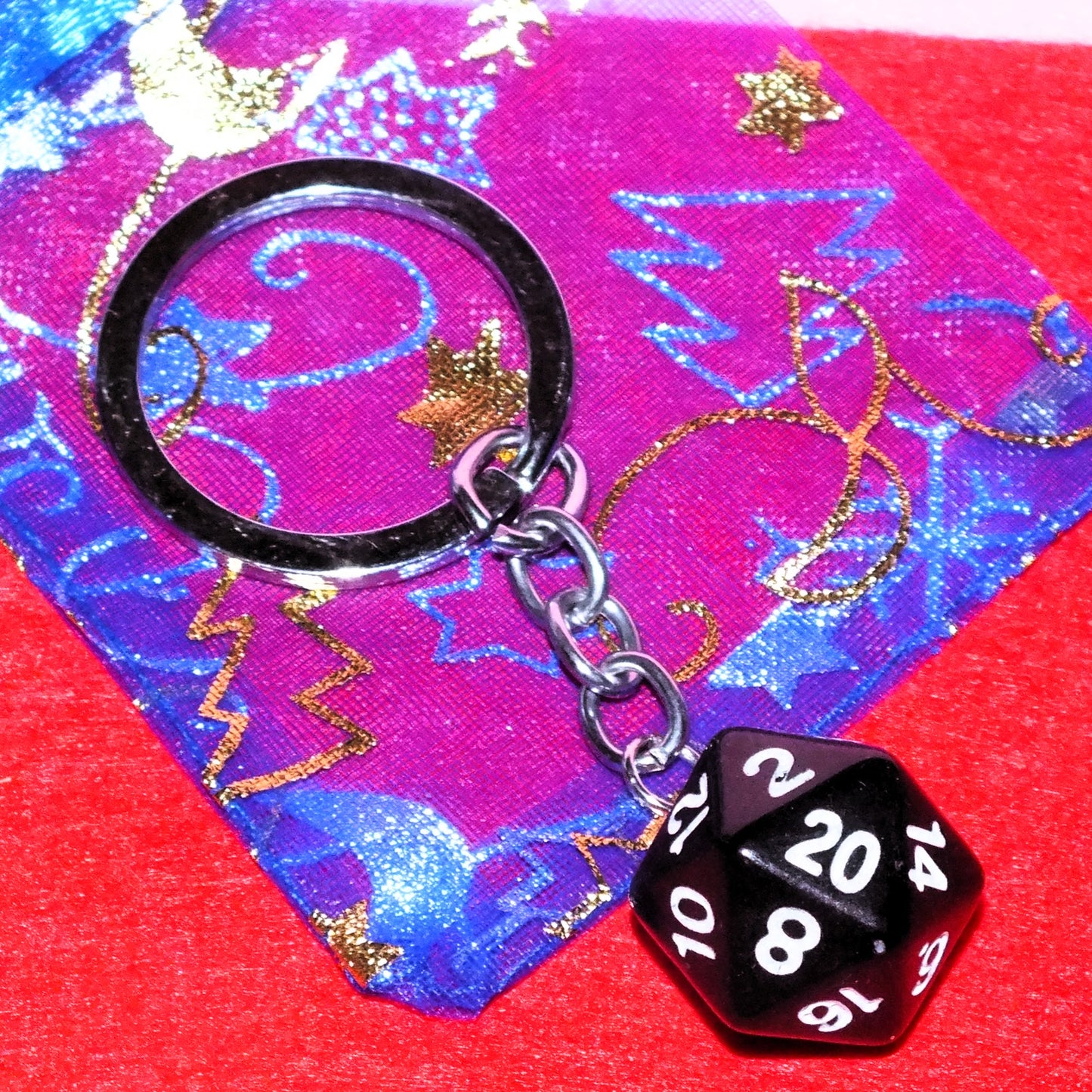 d20 polyhedral DICE keyring - choice of colours - DnD TTRPG gift for DM, GM, players