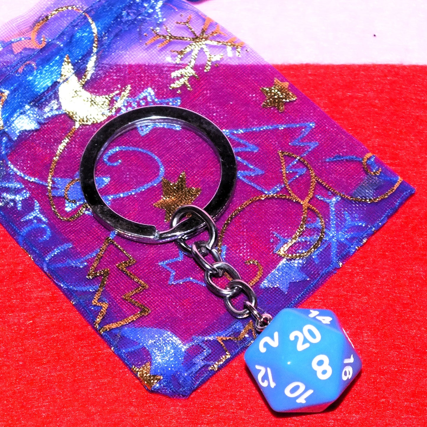d20 polyhedral DICE keyring - choice of colours - DnD TTRPG gift for DM, GM, players