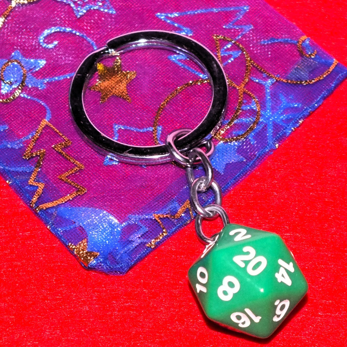 d20 polyhedral DICE keyring - choice of colours - DnD TTRPG gift for DM, GM, players