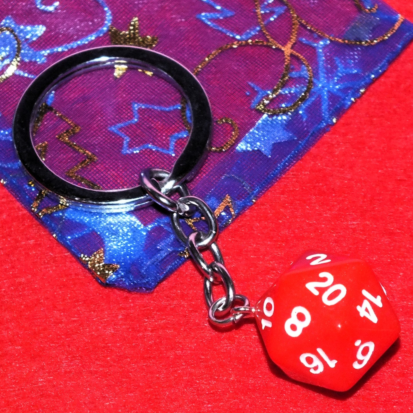 d20 polyhedral DICE keyring - choice of colours - DnD TTRPG gift for DM, GM, players