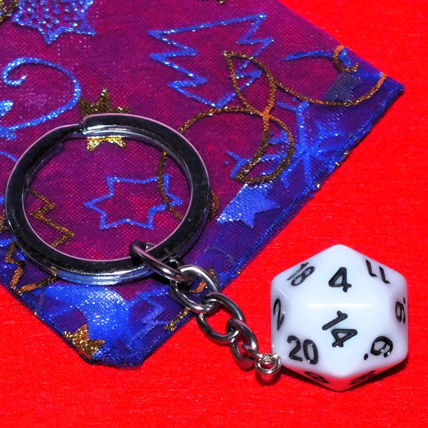 d20 polyhedral DICE keyring - choice of colours - DnD TTRPG gift for DM, GM, players