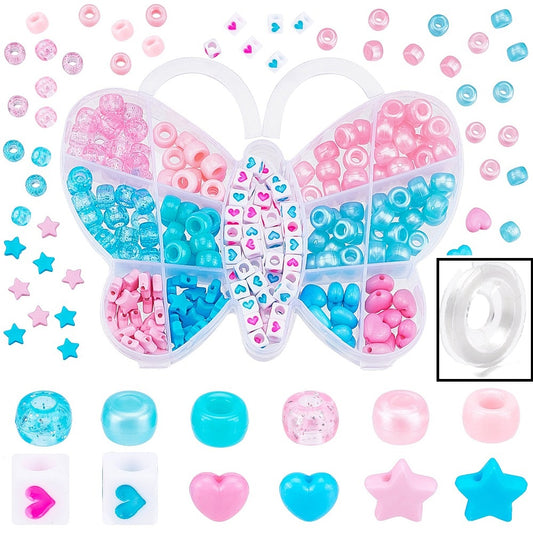 Butterfly bracelet / necklace making kit & reel of elastic, 312pcs
