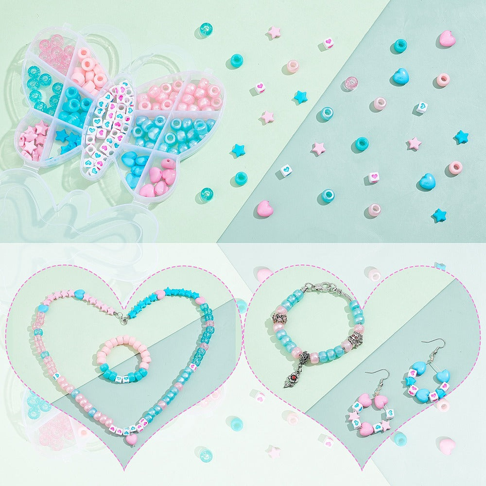Butterfly bracelet / necklace making kit & reel of elastic, 312pcs
