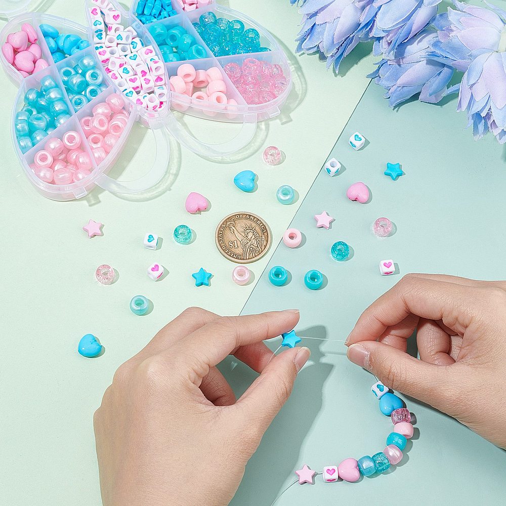 Butterfly bracelet / necklace making kit & reel of elastic, 312pcs