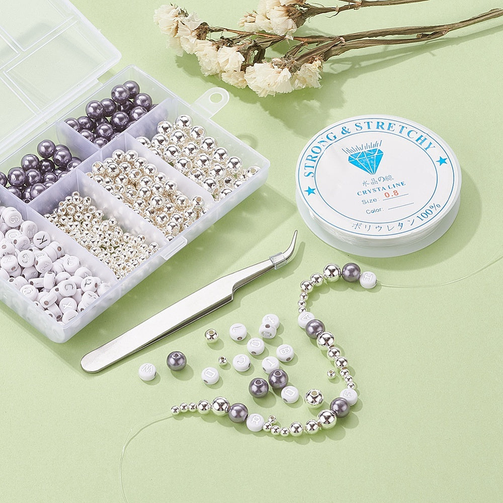 Winter bracelet / necklace making kit - 710pcs beads, tweezers, reel of elastic