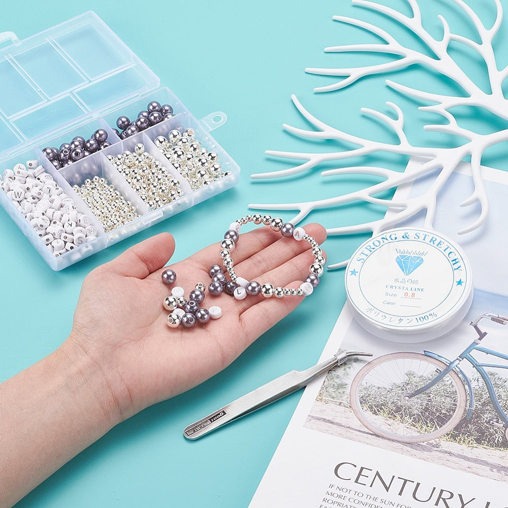 Winter bracelet / necklace making kit - 710pcs beads, tweezers, reel of elastic