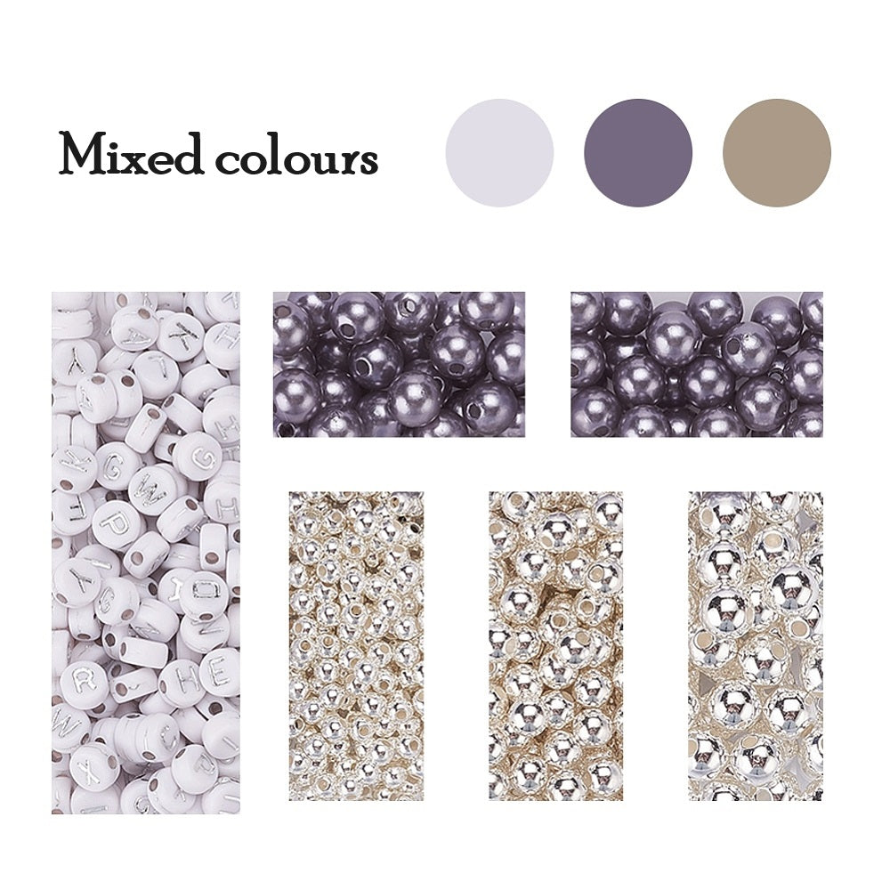 Winter bracelet / necklace making kit - 710pcs beads, tweezers, reel of elastic