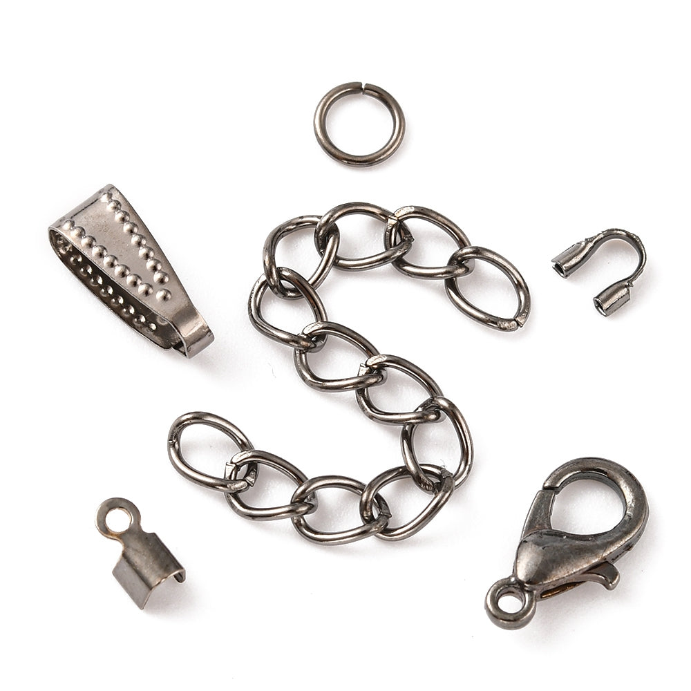 184pcs black tone findings box - lobster clasps, bails, extenders, jump rings, wire guardian, folding crimp ends