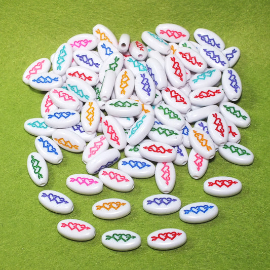 50pcs flat oval two heart & arrow beads, 17.5mm x 10mm mixed