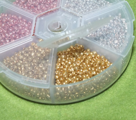 2mm metallic silver & gold seed bead selection box - silver, gold, rose gold
