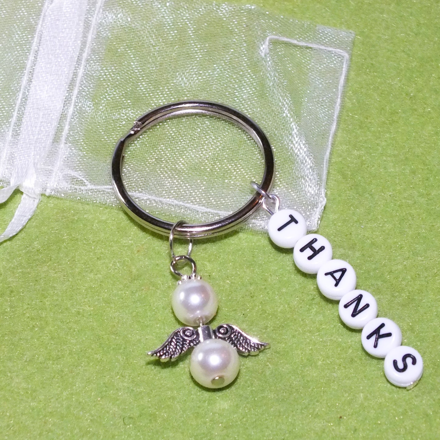 Teacher gift - handmade THANKS keyring with angel charm