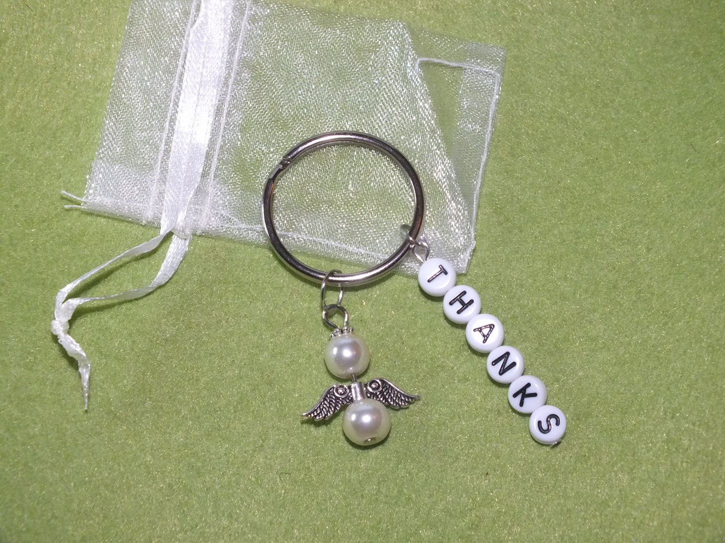 Teacher gift - handmade THANKS keyring with angel charm