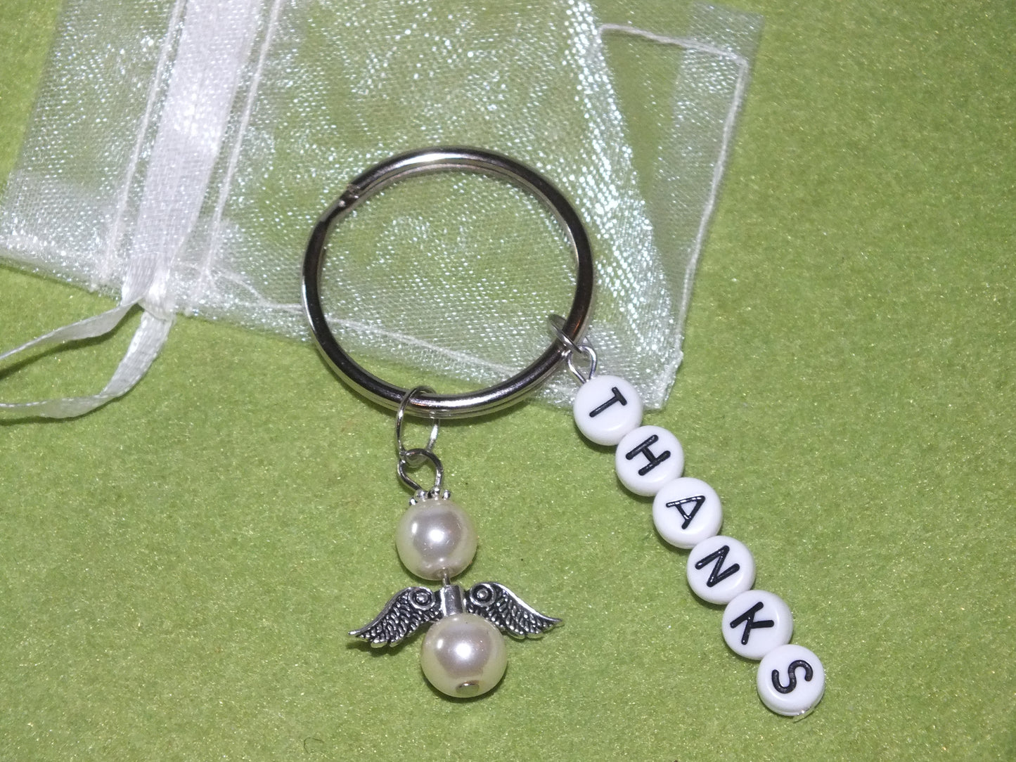 Teacher gift - handmade THANKS keyring with angel charm