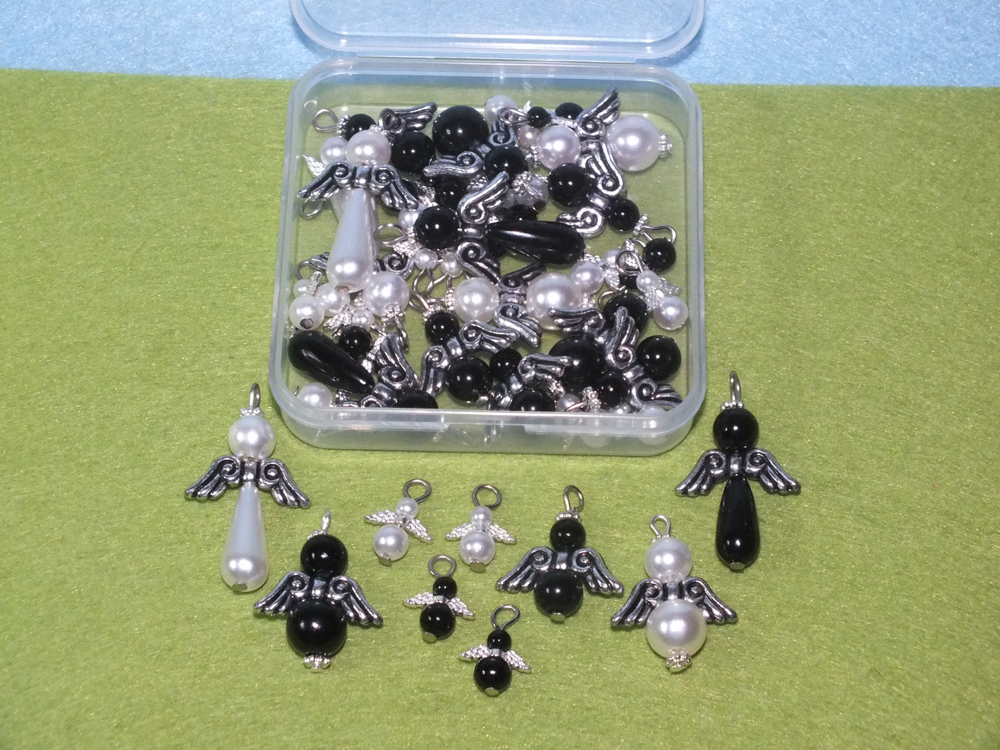 32pcs Guardian Angels black, white & ivory handmade charms selection box