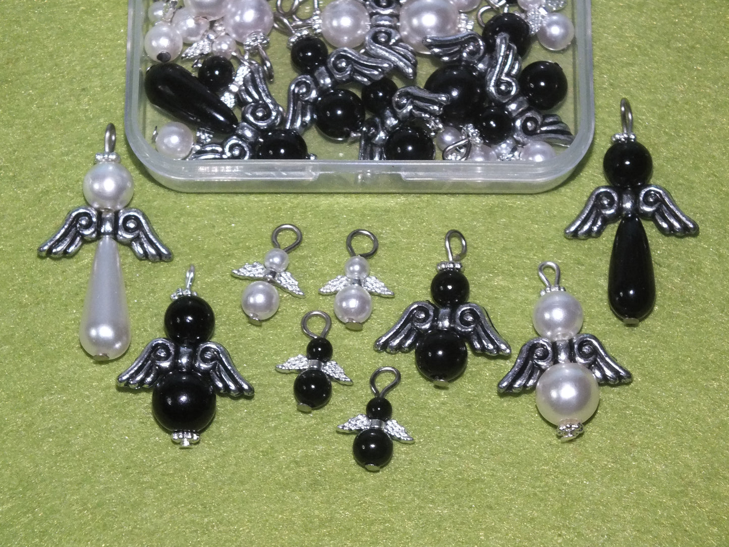 32pcs Guardian Angels black, white & ivory handmade charms selection box