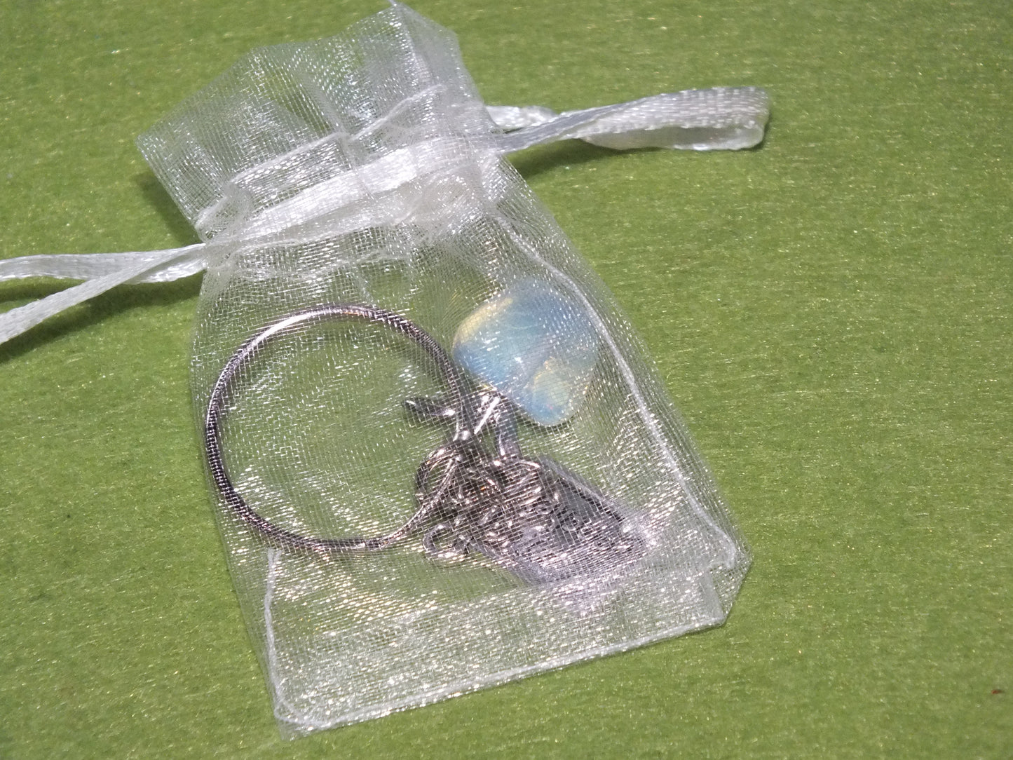 Thank you teacher gift - keyring with opalite apple & charm (silver tone)