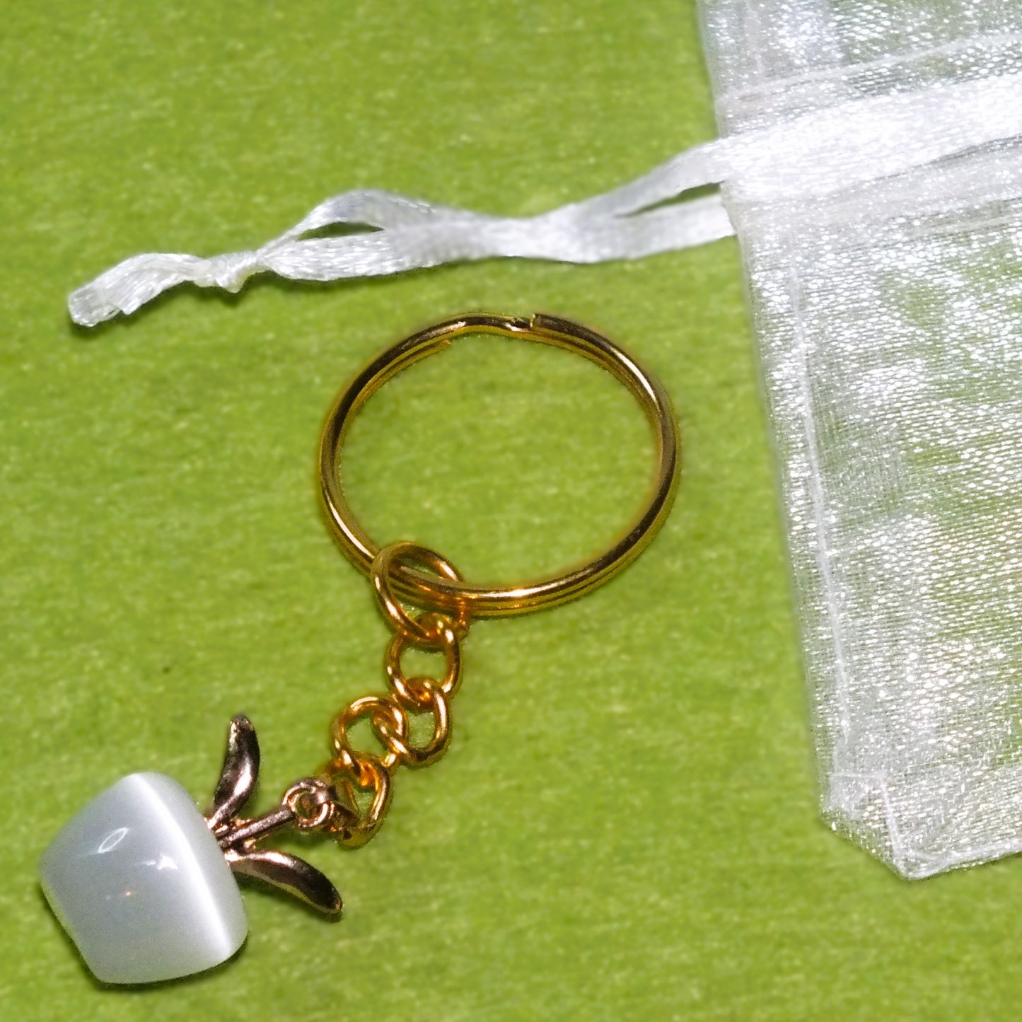 Thank you teacher gift - keyring with opalite apple charm (gold tone)