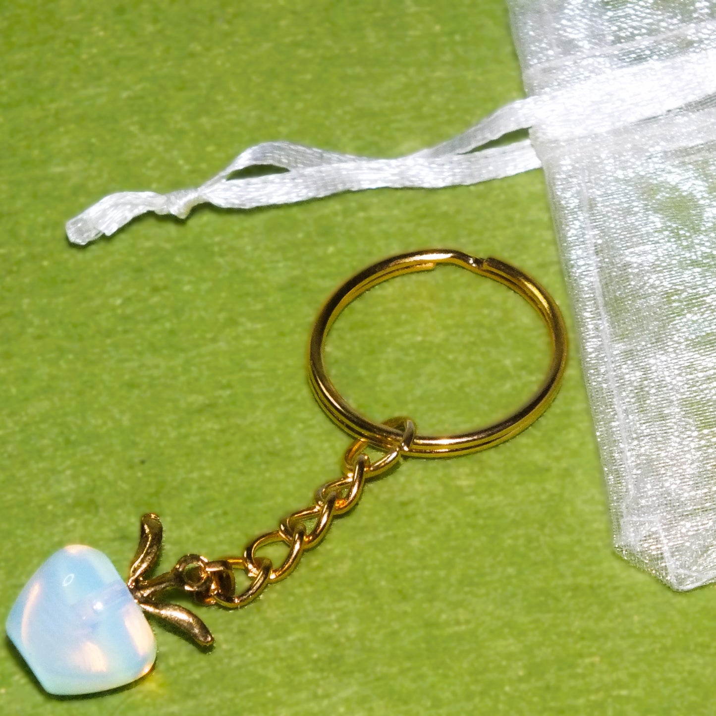 Thank you teacher gift - keyring with opalite apple charm (gold tone)