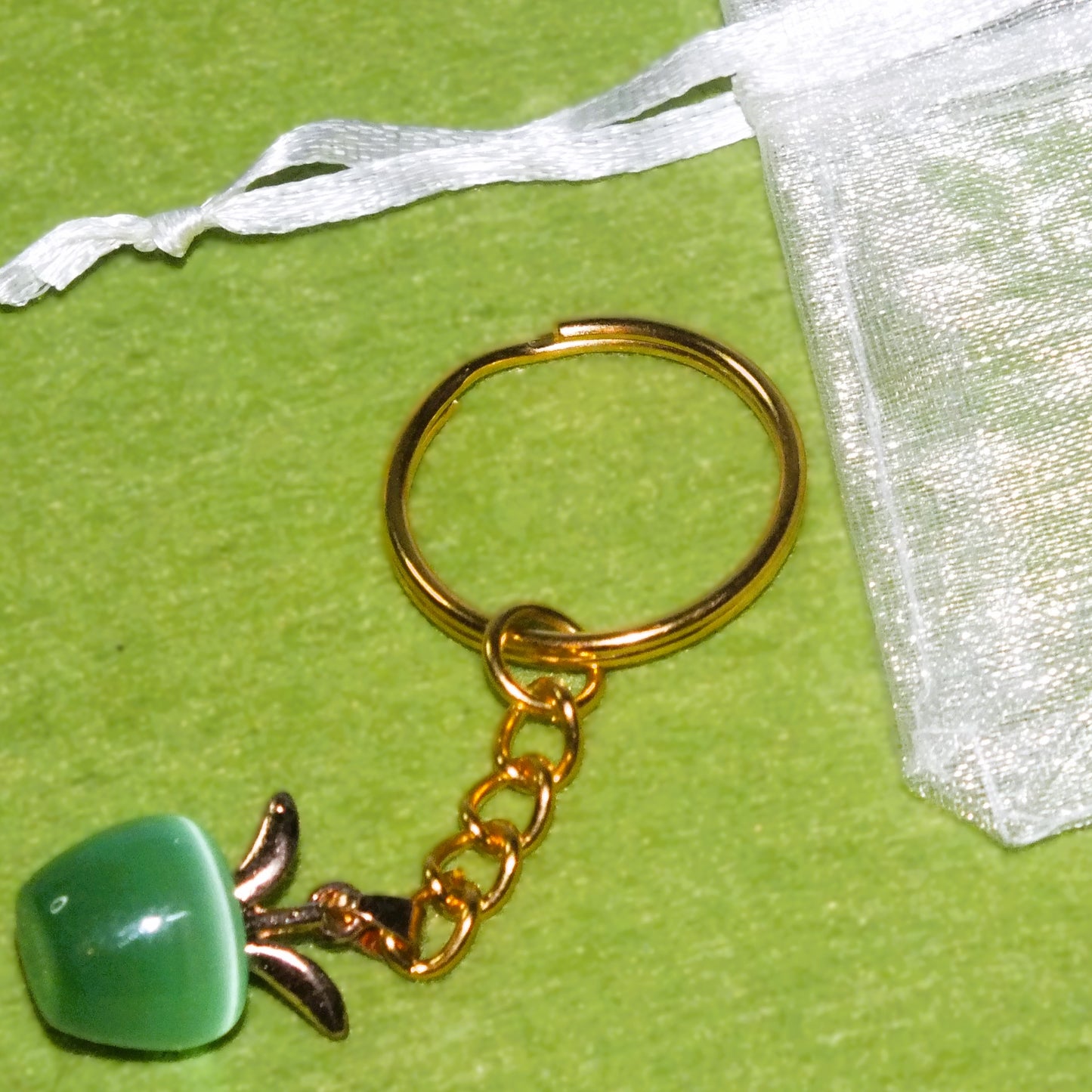 Thank you teacher gift - keyring with opalite apple charm (gold tone)