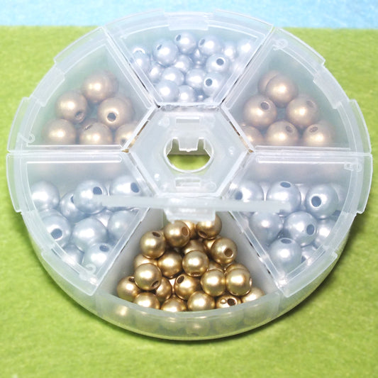Gold & silver matte bead box, 6mm & 8mm - 140pcs