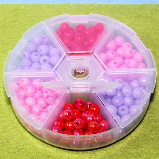 240pcs pink, red + purple 6mm beads (pearlised & opaque finishes)