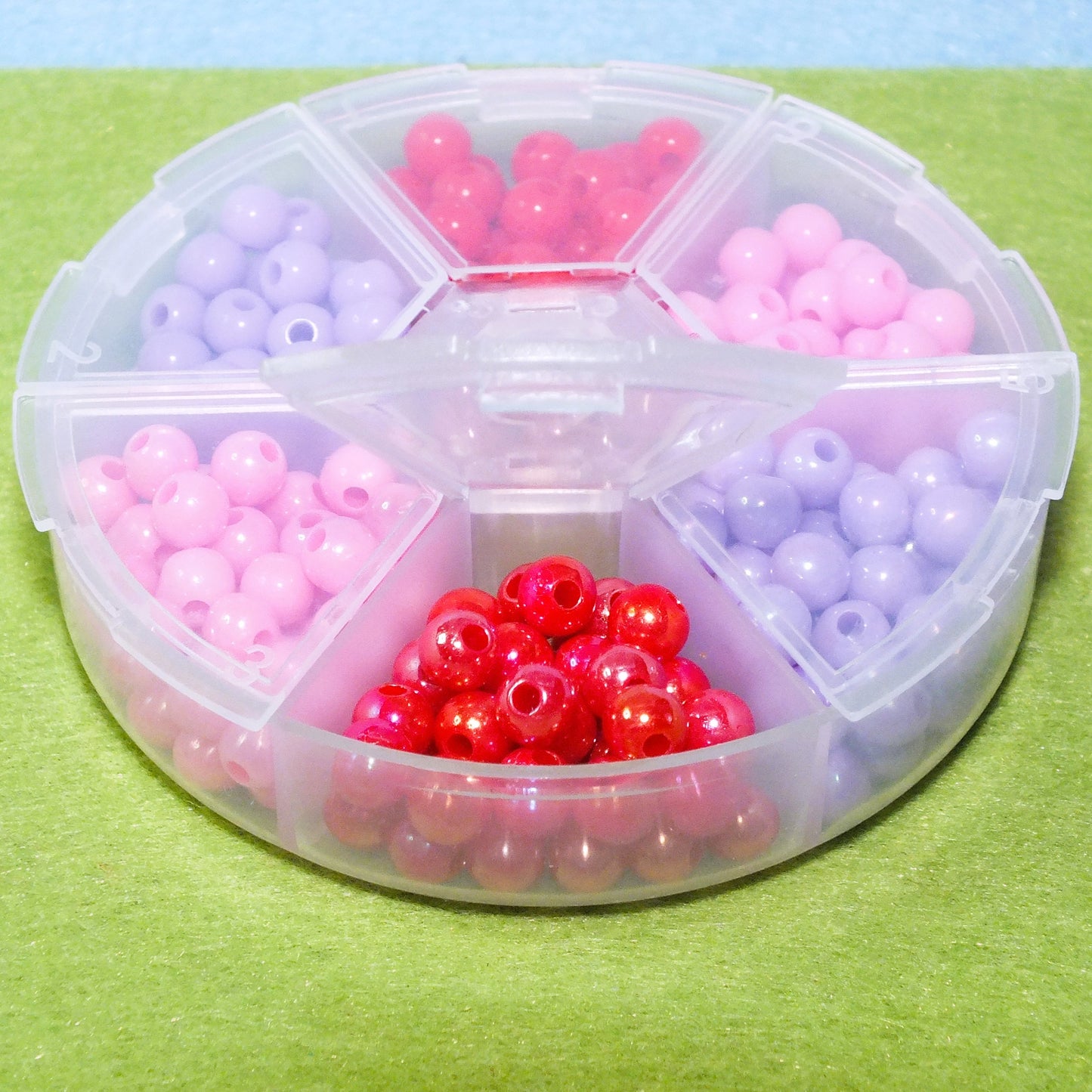 240pcs pink, red + purple 6mm beads (pearlised & opaque finishes)