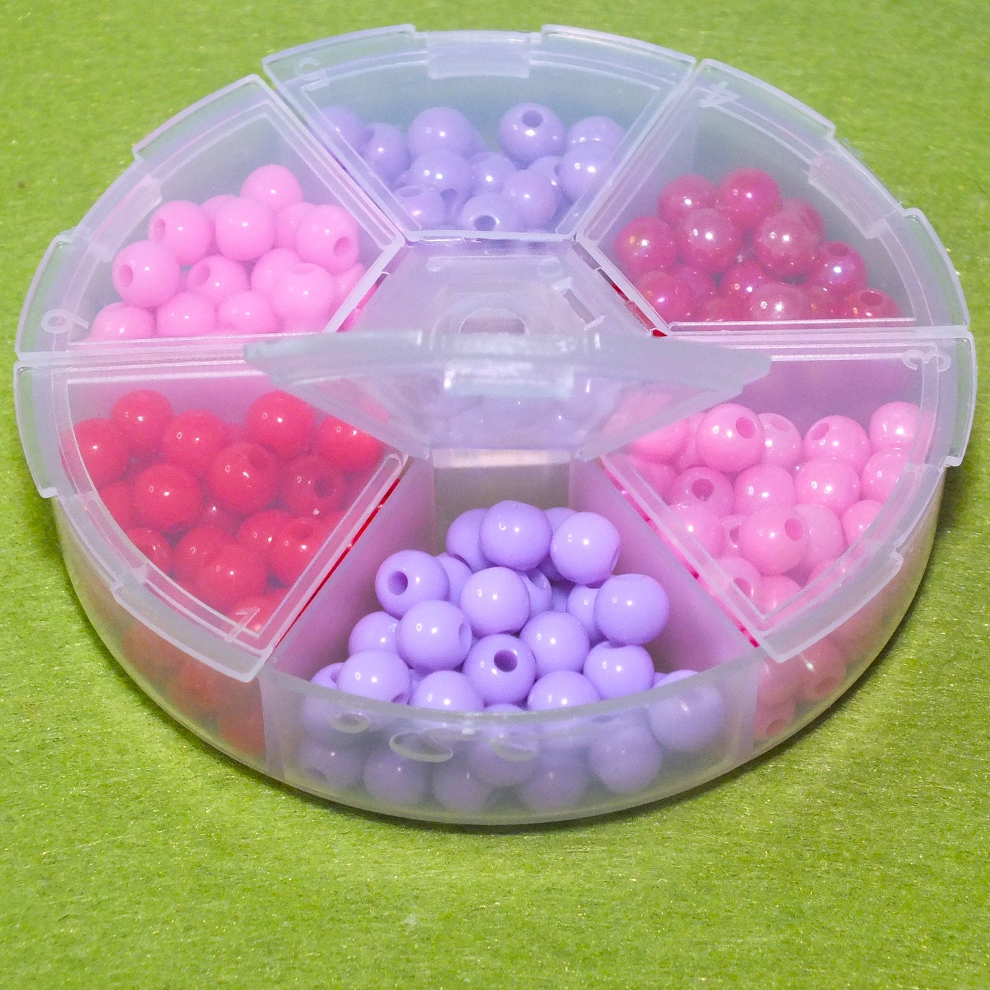 240pcs pink, red + purple 6mm beads (pearlised & opaque finishes)