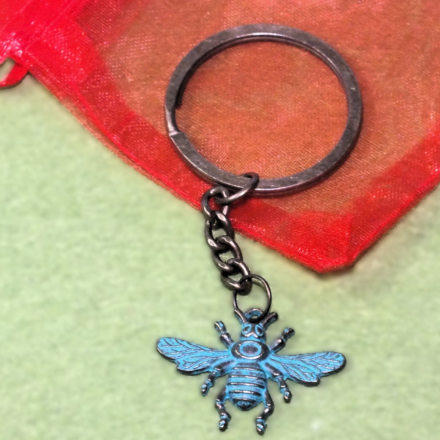 Handmade large antique bronze tone keyring gifts, assorted themes with blueing - ideal stocking fillers