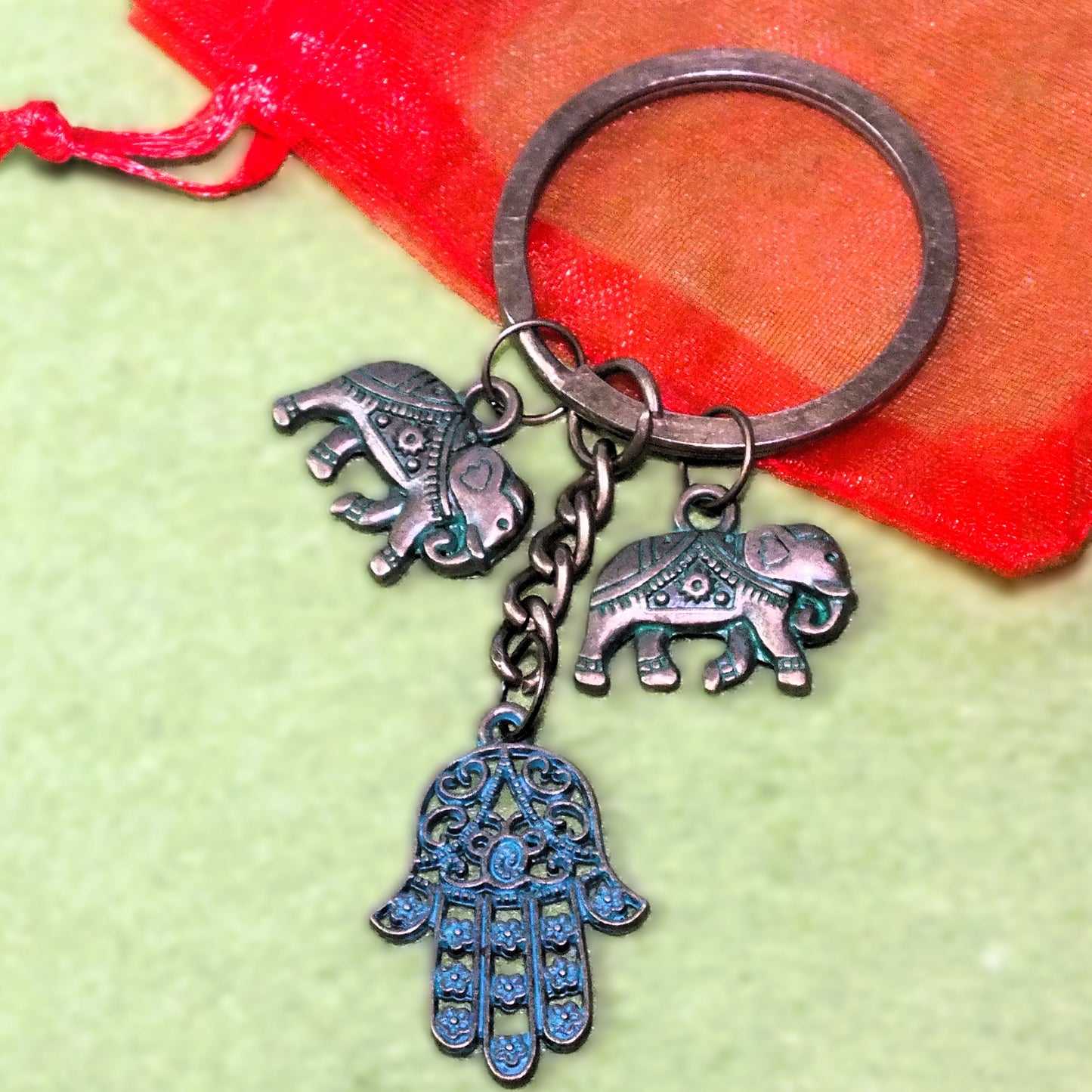 Handmade large antique bronze tone keyring gifts, assorted themes with blueing - ideal stocking fillers