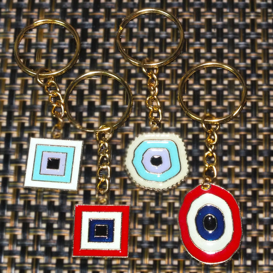 4pcs Enamel patterned gold tone keyrings