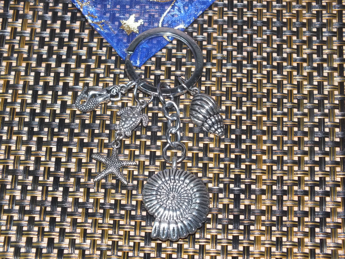 Heavy ocean themed large keyring with shells, mermaid, turtle, starfish.