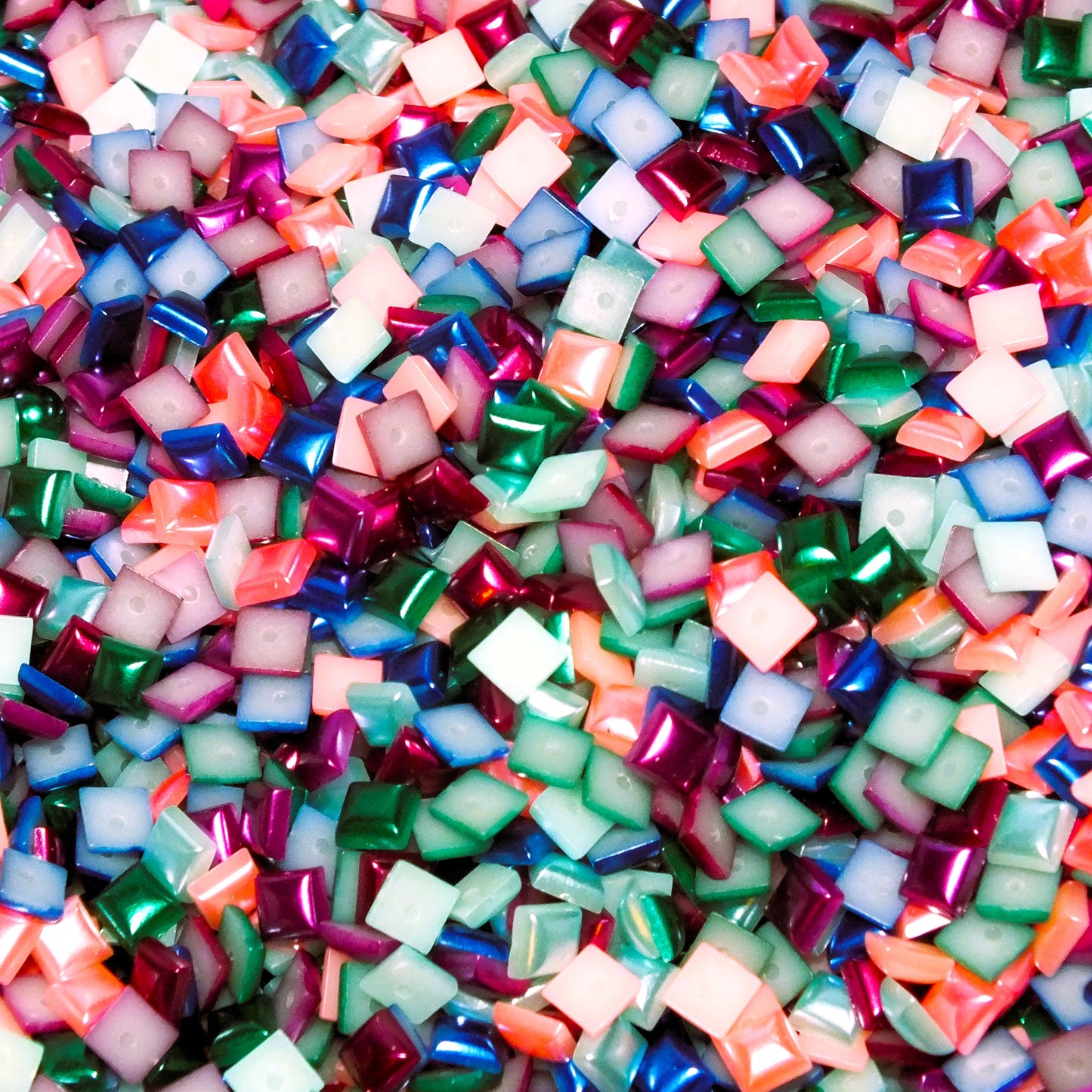 15g - 50g pearlised 6mm square cabochons, 6 colours imitation pearl embellishments / toppers