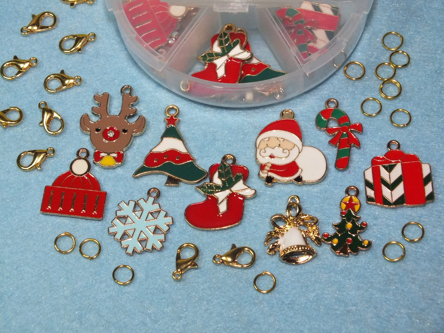 Festive DIY dangle charm box #2 - enamel Christmas charms, clasps & jump rings