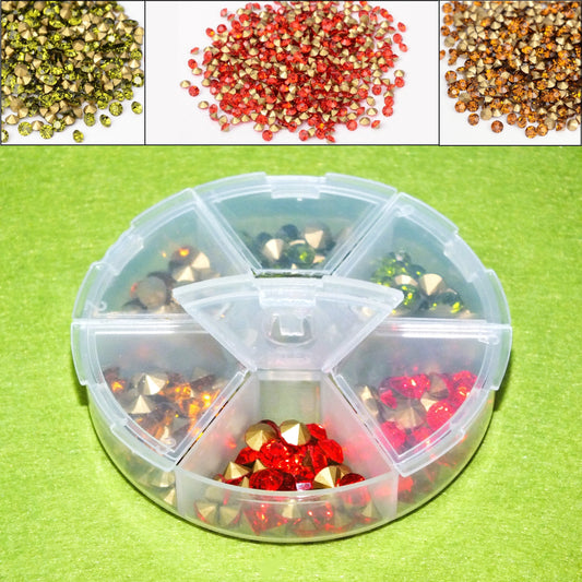 210pcs pointed glass rhinestone 6mm mix, plated back