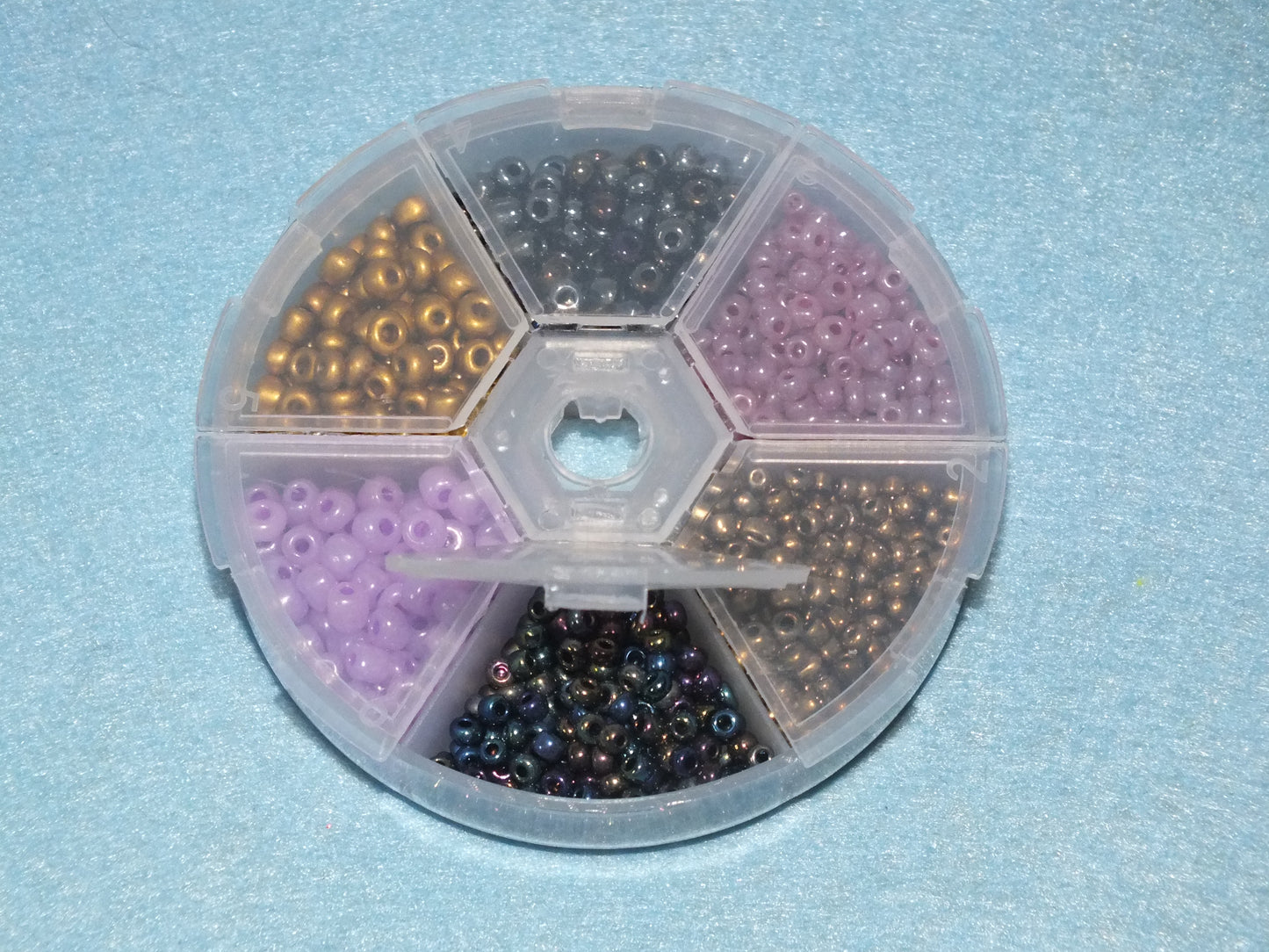 Cyberpunk seed bead selection box - 3mm, 4-5mm black iris, purple, gold mix