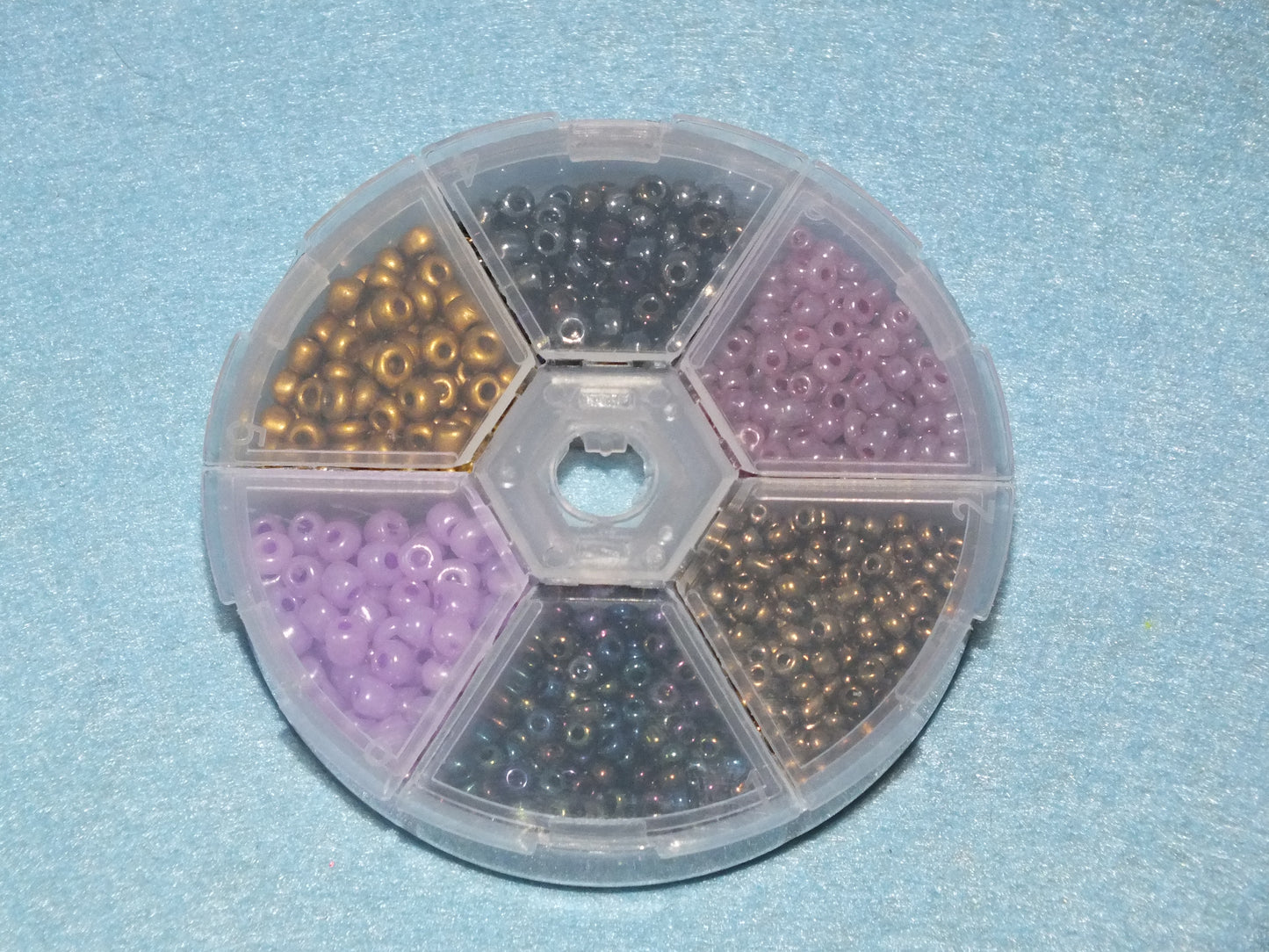Cyberpunk seed bead selection box - 3mm, 4-5mm black iris, purple, gold mix