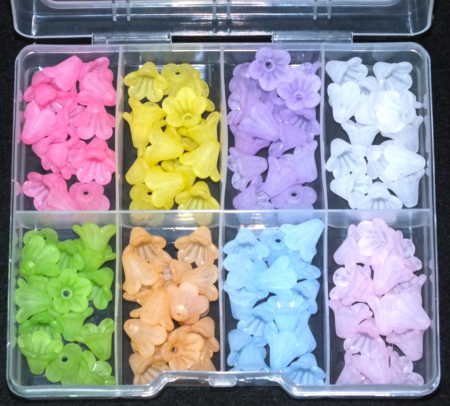 WILDFLOWER MIX - frosted acrylic lucite trumpet flower beads, 13.5mm, 120pcs