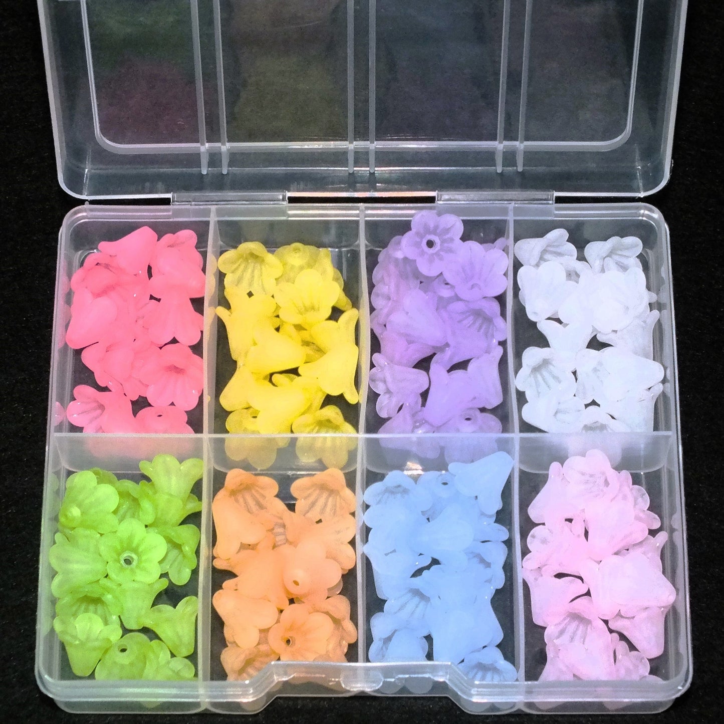 WILDFLOWER MIX - frosted acrylic lucite trumpet flower beads, 13.5mm, 120pcs