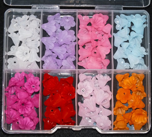 COTTAGE GARDEN MIX - frosted acrylic lucite trumpet flower beads, 13.5mm, 120pcs
