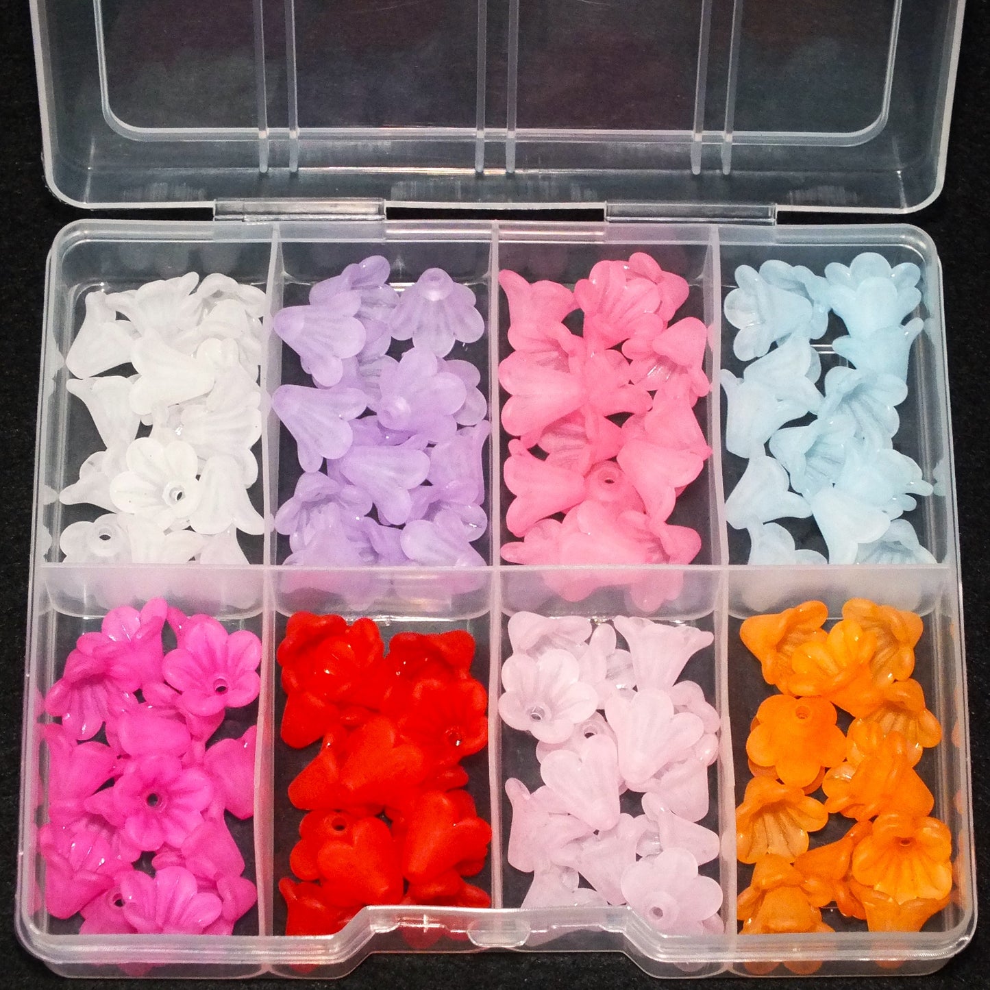 COTTAGE GARDEN MIX - frosted acrylic lucite trumpet flower beads, 13.5mm, 120pcs