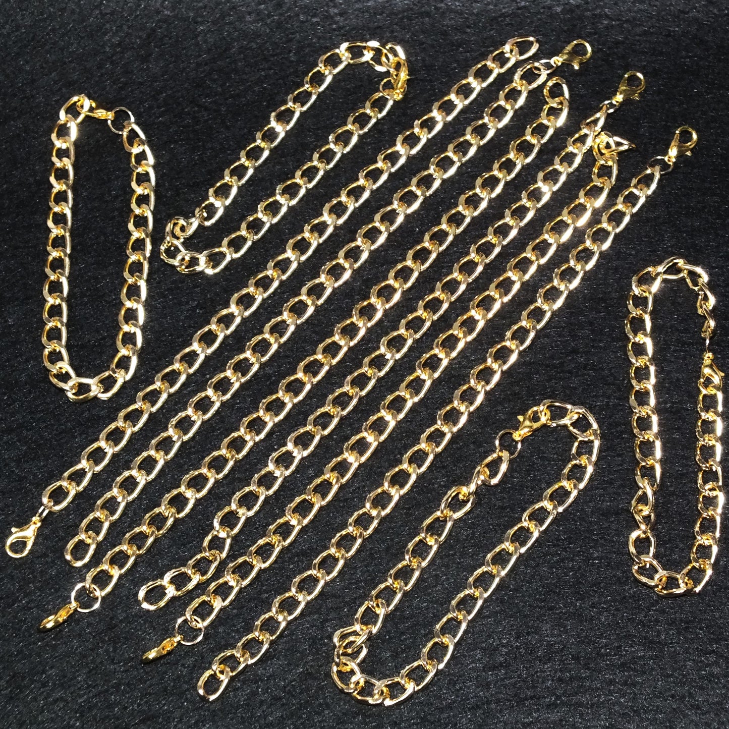 Readymade silver / gold tone curb chain 7.5" bracelets, aluminium, w lobster clasps, for DIY jewellery making.
