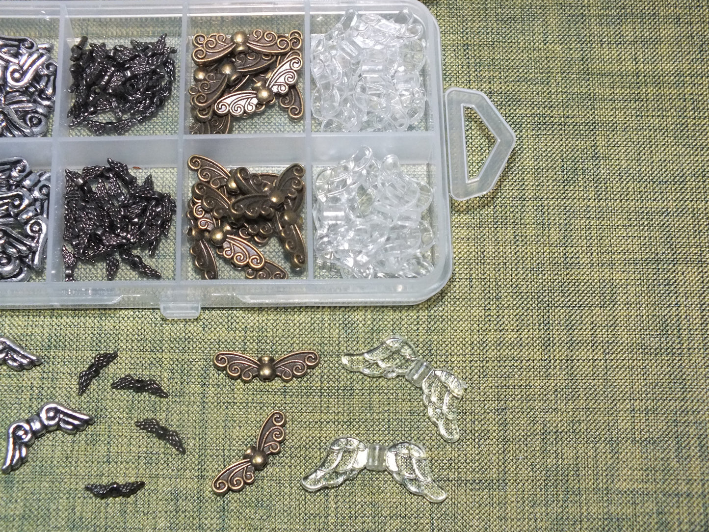 110pcs Angel wings spacer beads box - assorted sizes, styles & materials