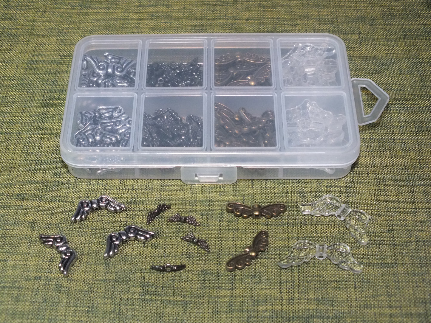 110pcs Angel wings spacer beads box - assorted sizes, styles & materials