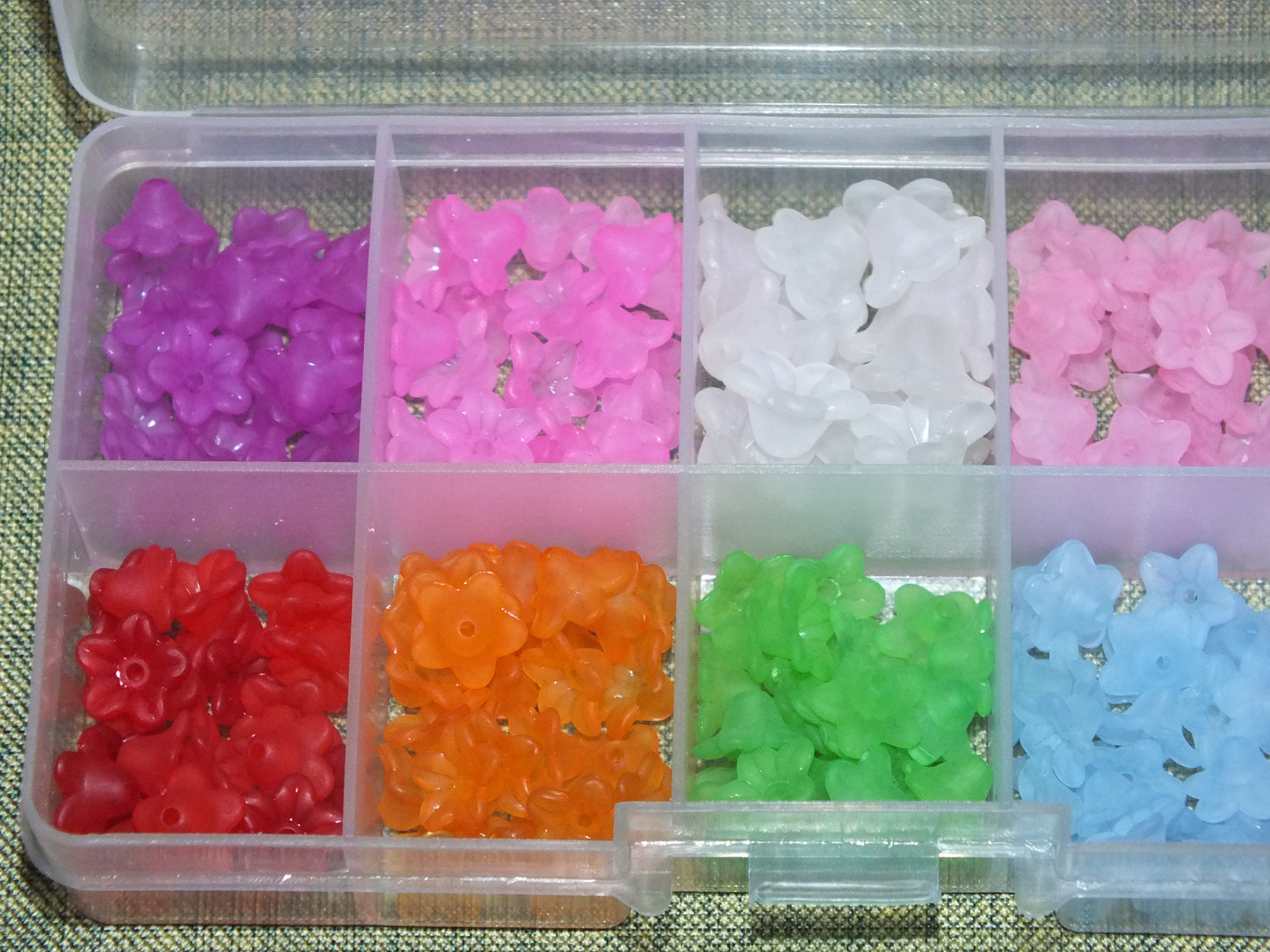 FLOWER GARDEN MIX - small frosted acrylic lucite trumpet flower beads, 245pcs